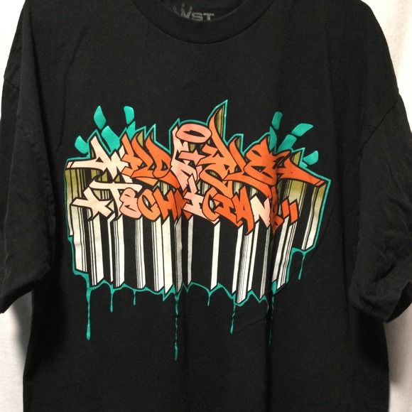 VIVID GRAFFITI ART T SHIRT XL BLACK ORANGE TEAL DRIPPING STREETWEAR - Picture 2 of 5